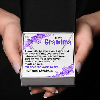 To My Grandma, My World | Signature Style Necklace Gift from Grandson | Gift for Grandma