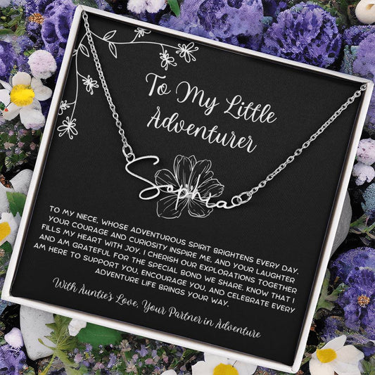 To My Little Adventurer - From Aunt to Niece Signature Name Necklace - SOUVMOUR
