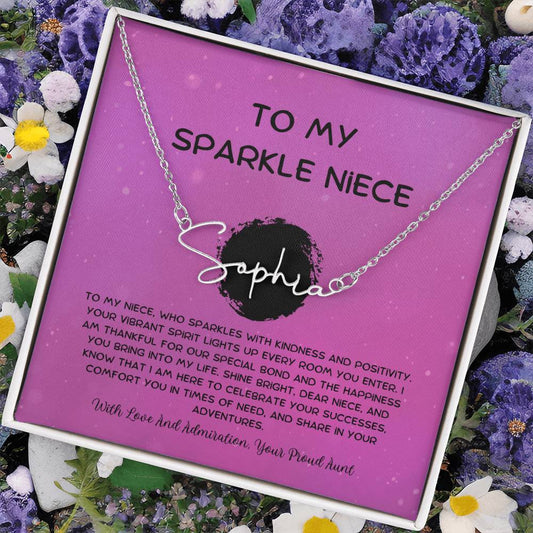 To My Sparkle Niece - From Aunt to Niece Signature Name Necklace - SOUVMOUR