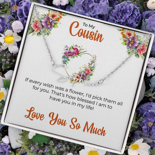 Custom Name Necklace | Cousin Necklace | To My Cousin My Best Friend - Signature Style Necklace | Cousin Friendship Necklace
