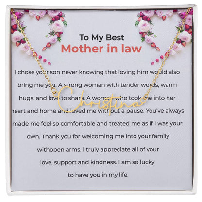 For the Best Mother-in-Law | Signature Style Custom Name Necklace with Loving Message