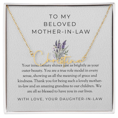 For My Beloved Mother-in-Law | Signature Style Custom Name Necklace to Treasure
