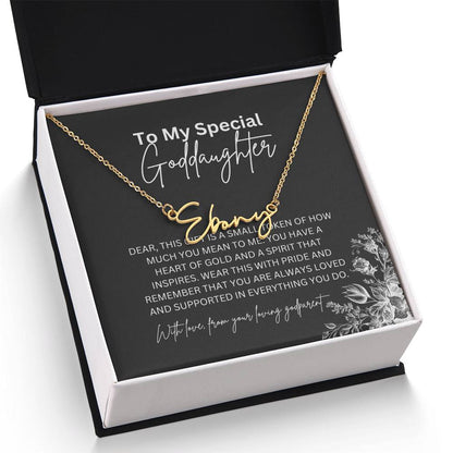 To My Special Goddaughter | Elegant Signature Name Necklace with a Heartfelt Message Card