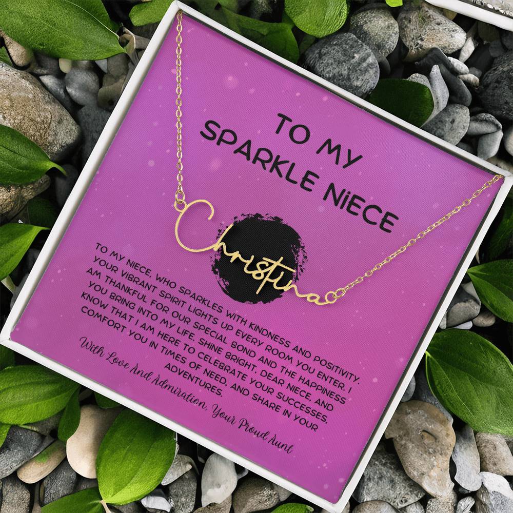 To My Sparkle Niece - From Aunt to Niece Signature Name Necklace - SOUVMOUR