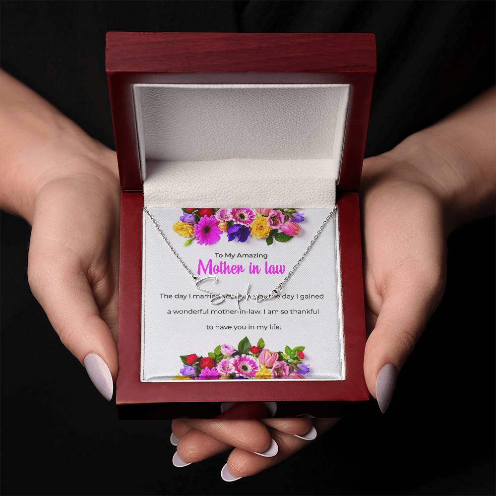 To My Amazing Mother-in-Law | Signature Style Personalized Name Necklace with Heartfelt Message
