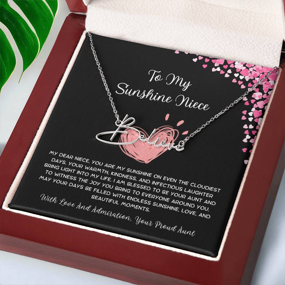 To My Sunshine Niece - From Aunt to Niece Signature Name Necklace - SOUVMOUR