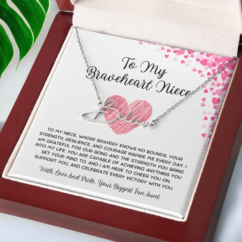 To My Braveheart Niece - From Aunt to Niece Signature Name Necklace - SOUVMOUR