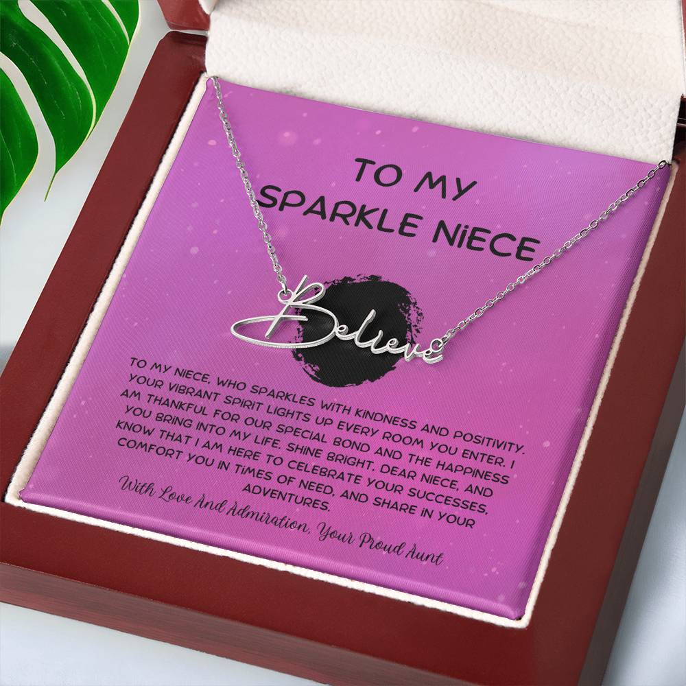 To My Sparkle Niece - From Aunt to Niece Signature Name Necklace - SOUVMOUR