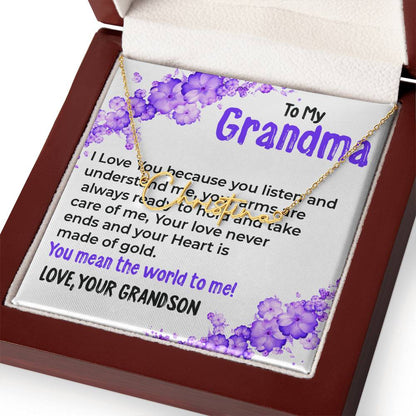 To My Grandma, My World | Signature Style Necklace Gift from Grandson | Gift for Grandma
