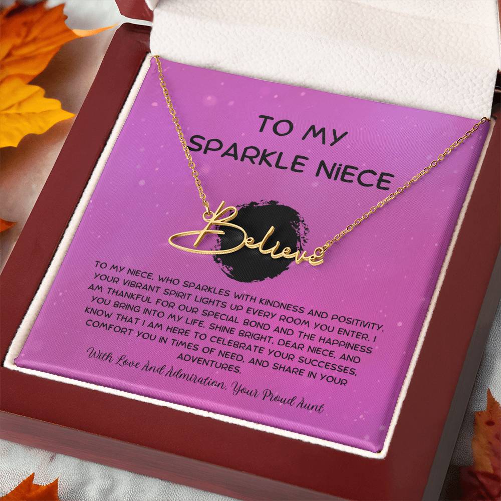 To My Sparkle Niece - From Aunt to Niece Signature Name Necklace - SOUVMOUR