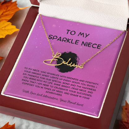 To My Sparkle Niece - From Aunt to Niece Signature Name Necklace - SOUVMOUR