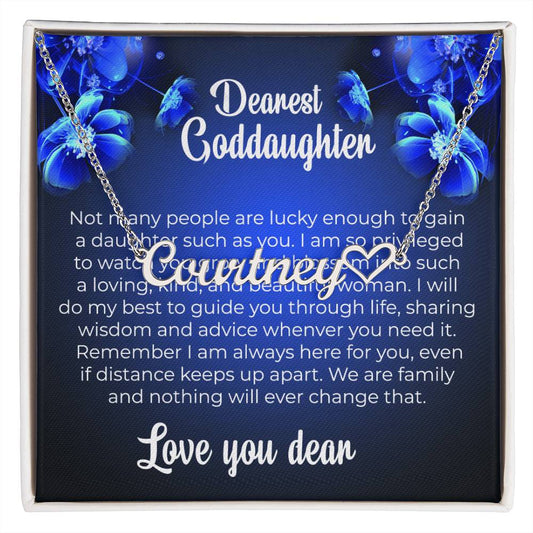 To My Dearest Goddaughter | Unique Heart Name Necklace with a Special Card