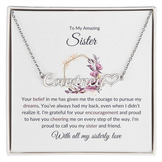 To My Amazing Sister Heart Name Necklace | Gift for Sister | Necklace Gift for Sister