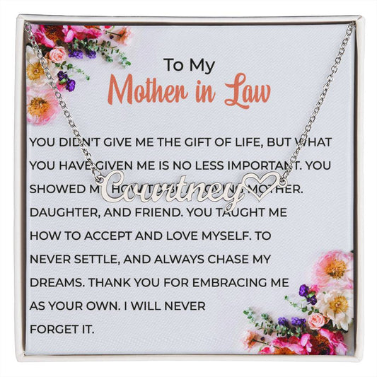 To My Wonderful Mother-in-Law | Heart-Shaped Custom Name Necklace with a Special Message
