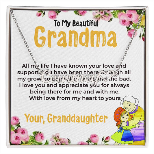 To My Beautiful Grandma | Heart Name Necklace Gift from Granddaughter | Gift for Grandma