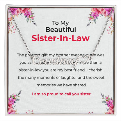 To My Beautiful Sister-in-law Necklace | Heart Shape Pendant | Sister-in-Law Gift