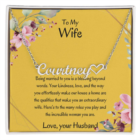 To My Wife, My Universe - Personalized Heart Name Necklace with Special Message