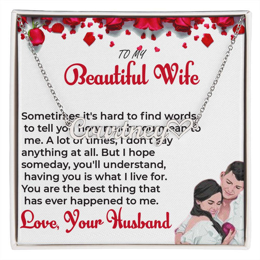 To My Beautiful Wife - Personalized Heart Name Necklace with Special Message