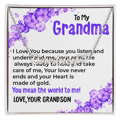 To My Grandma, My World | Stunning Heart Name Necklace Gift from Grandson | Gift for Grandma
