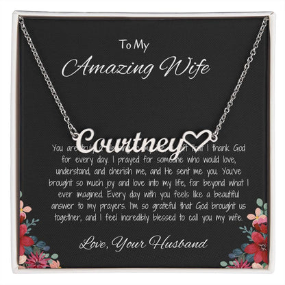 To My Amazing Wife - Personalized Heart Name Necklace with Heartfelt Message
