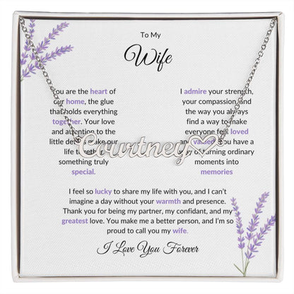 To My Wife, The Heart of Our Home - Custom Heart Name Necklace with Special Message
