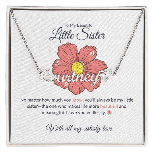 To My Beautiful Little Sister Heart Name Necklace | Gift for Sister | Necklace Gift for Sister