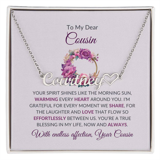 Custom Name Necklace | Cousin Necklace | To My Dear Cousin - Heart Name Necklace | Cousin Friendship Necklace