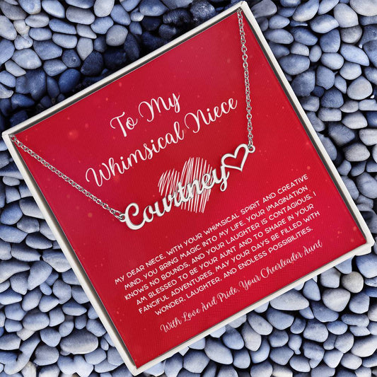 To My Whimsical Niece - From Aunt to Niece Name Necklace With Heart Character - SOUVMOUR