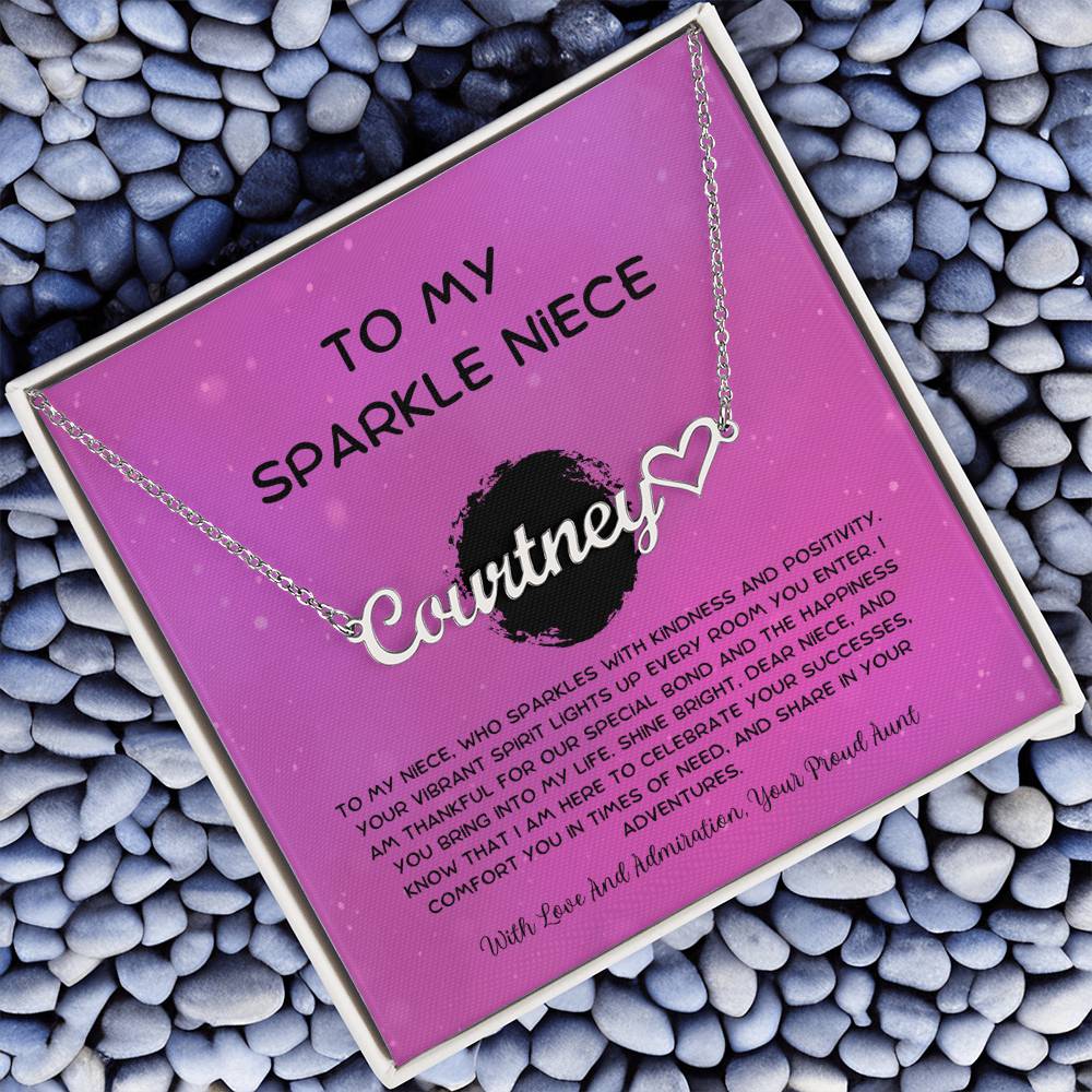 To My Sparkle Niece - From Aunt to Niece Name Necklace With Heart Character - SOUVMOUR