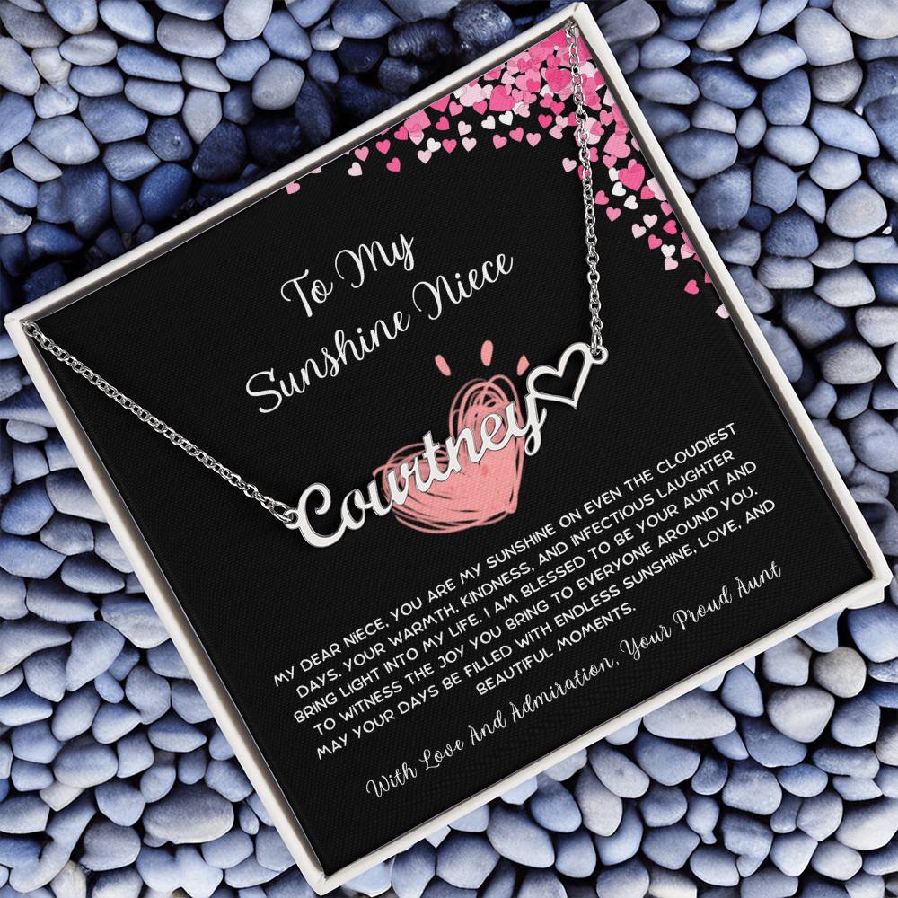 To My Sunshine Niece - From Aunt to Niece Name Necklace With Heart Character - SOUVMOUR