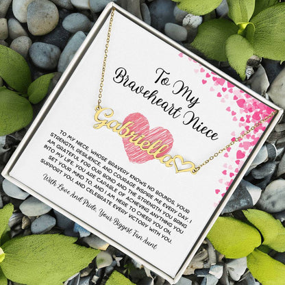 To My Braveheart Niece - From Aunt to Niece Name Necklace With Heart Character - SOUVMOUR
