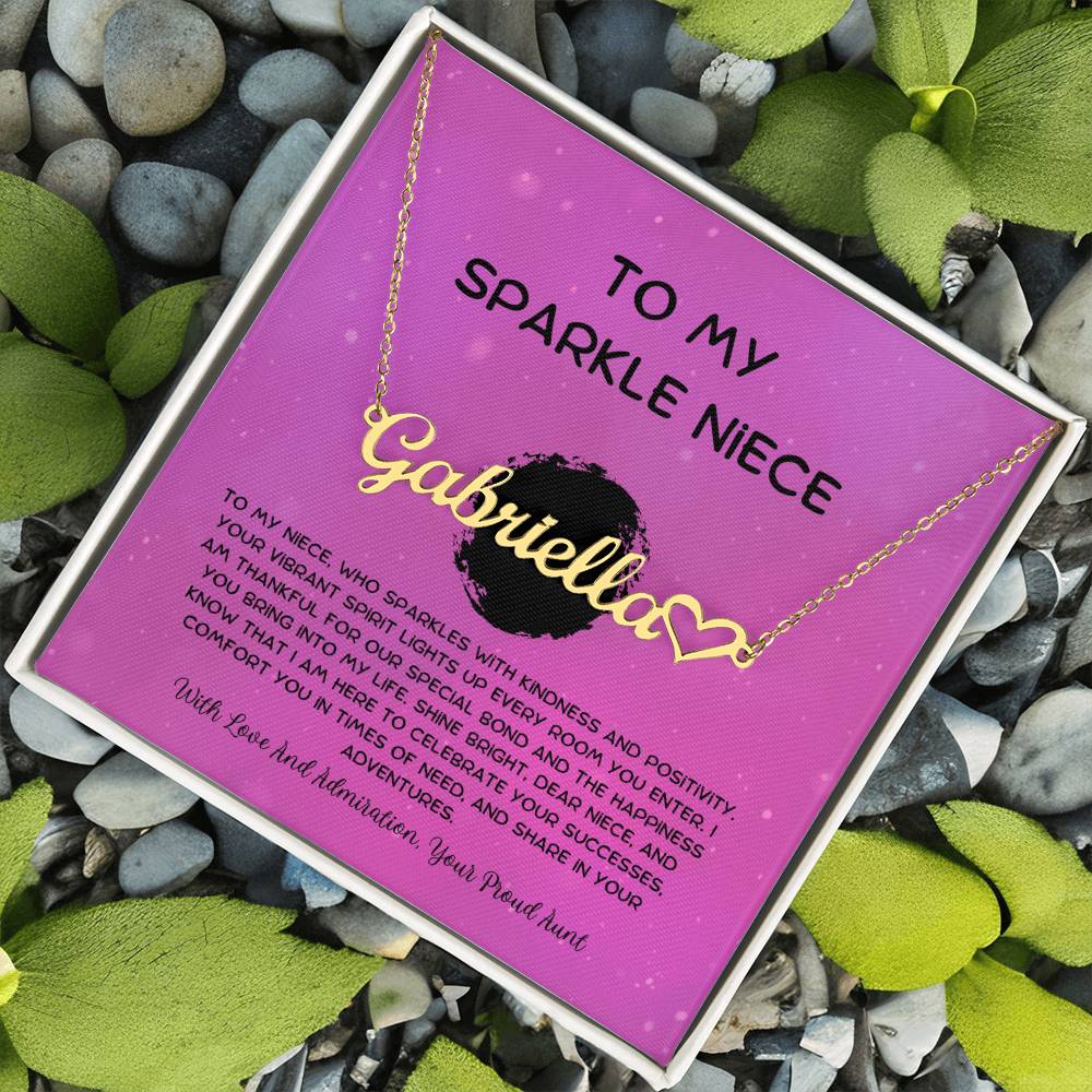 To My Sparkle Niece - From Aunt to Niece Name Necklace With Heart Character - SOUVMOUR