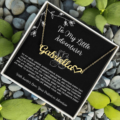 To My Little Adventurer - From Aunt to Niece Name Necklace With Heart Character - SOUVMOUR