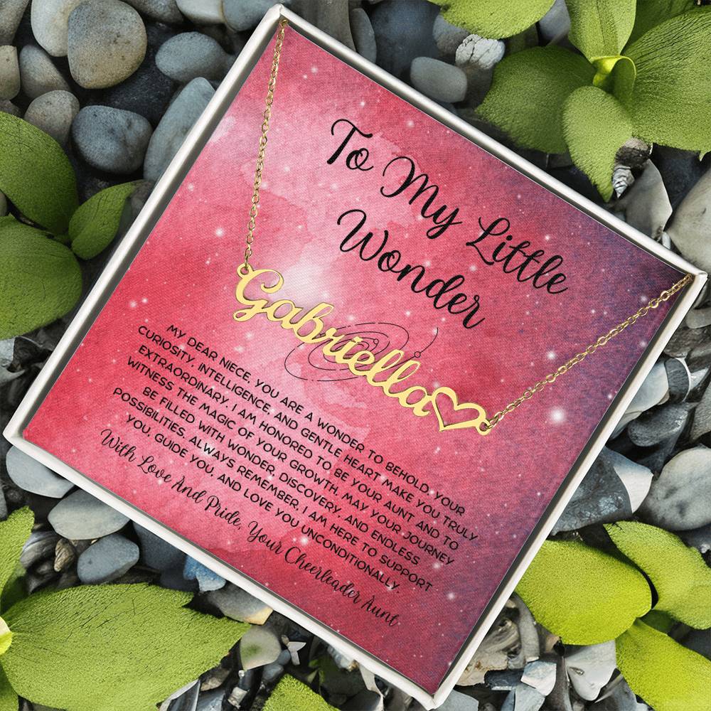 To My Little Wonder - From Aunt to Niece Name Necklace With Heart Character - SOUVMOUR