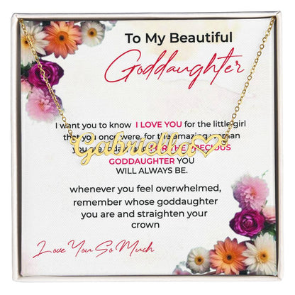 To My Beautiful Goddaughter | Heart Shaped Custom Name Necklace with a Loving Message Card