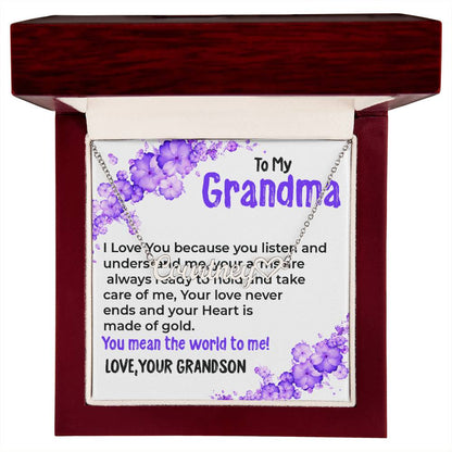 To My Grandma, My World | Stunning Heart Name Necklace Gift from Grandson | Gift for Grandma