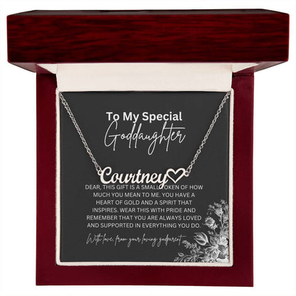 To My Special Goddaughter | Heart Shaped Name Necklace with a Heartfelt Message