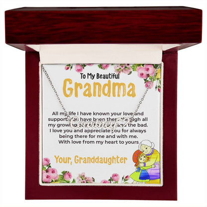 To My Beautiful Grandma | Heart Name Necklace Gift from Granddaughter | Gift for Grandma