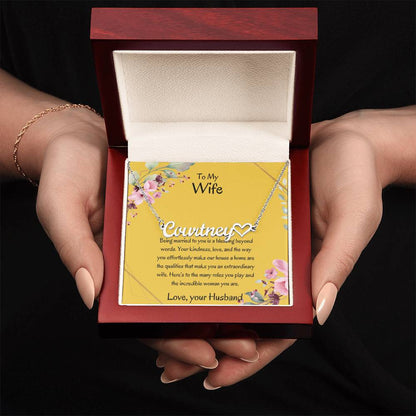 To My Wife, My Universe - Personalized Heart Name Necklace with Special Message
