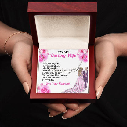 To My Darling Wife, My Life - Personalized Heart Name Necklace with Special Message