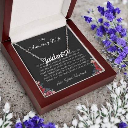 To My Amazing Wife - Personalized Heart Name Necklace with Heartfelt Message