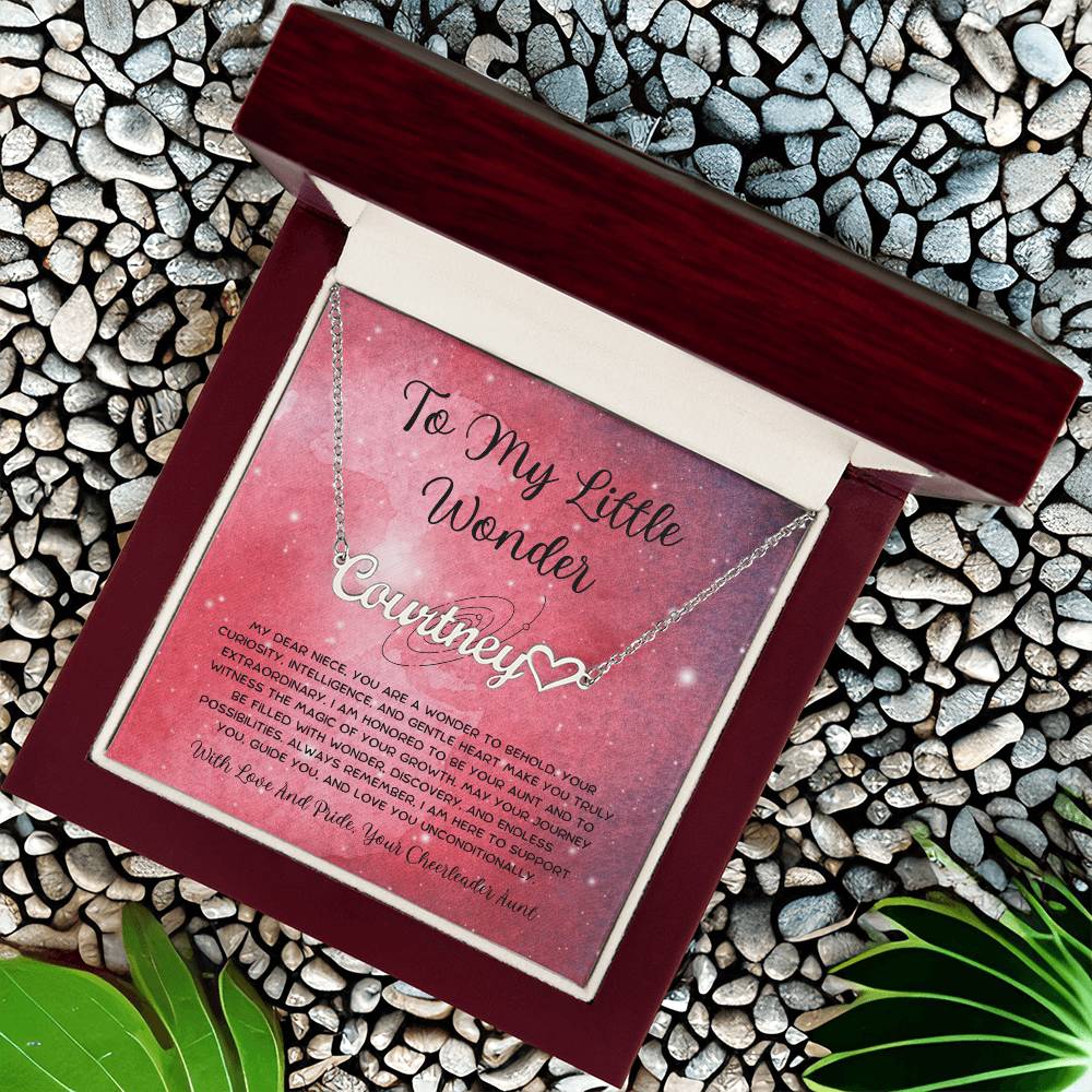 To My Little Wonder - From Aunt to Niece Name Necklace With Heart Character - SOUVMOUR
