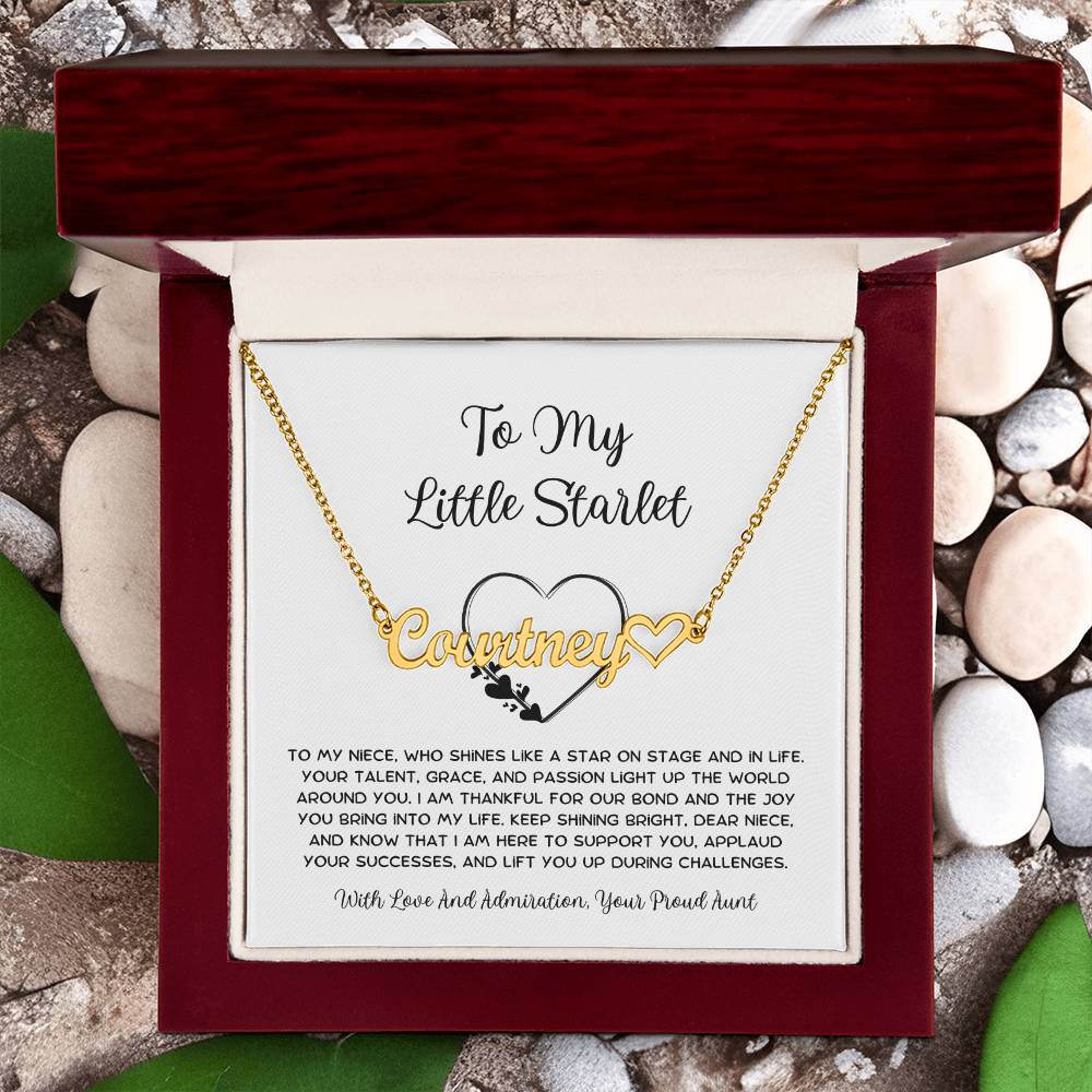 To My Little Starlet - From Aunt to Niece Name Necklace With Heart Character - SOUVMOUR