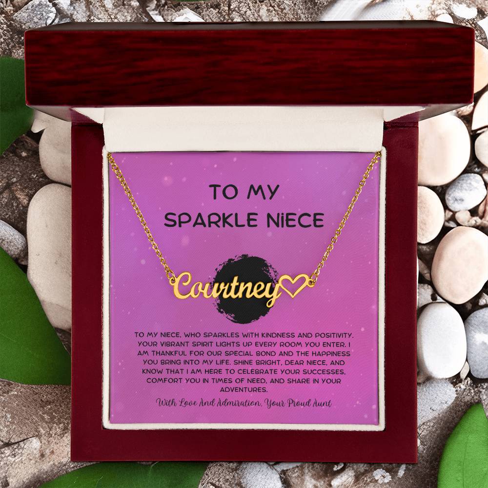 To My Sparkle Niece - From Aunt to Niece Name Necklace With Heart Character - SOUVMOUR
