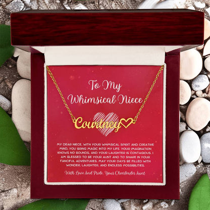 To My Whimsical Niece - From Aunt to Niece Name Necklace With Heart Character - SOUVMOUR