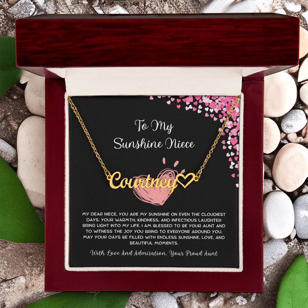 To My Sunshine Niece - From Aunt to Niece Name Necklace With Heart Character - SOUVMOUR