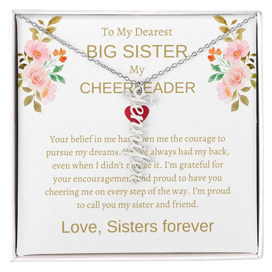 To My Dearest Big Sister Vertical Name Necklace with Greeting Cards | Gift for Sister | Necklace Gift for Sister