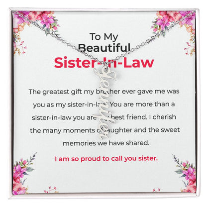 To My Beautiful Sister-in-law Vertical Name Necklace | Custom Name Necklace with Card | Sister-in-Law Gift