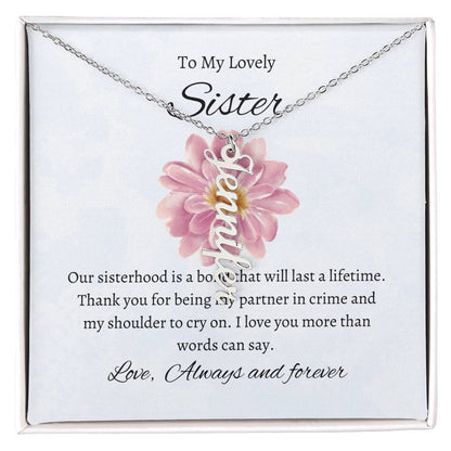 To My Lovely Sister Vertical Name Necklace with Greeting Cards | Gift for Sister | Necklace Gift for Sister