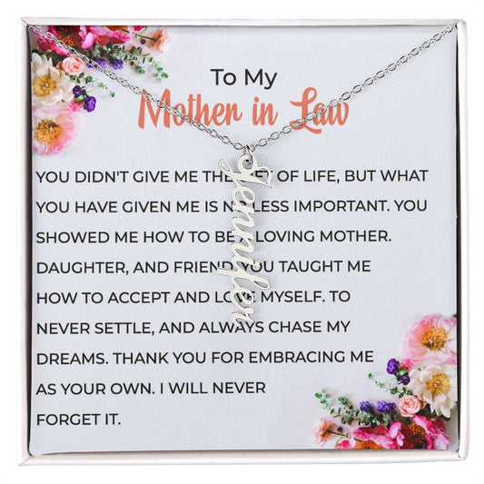 To My Cherished Mother-in-Law | Vertical Shaped Custom Name Necklace